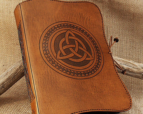 A5 brown leather journal - celtic triquetra - earthworks journals - A5C013