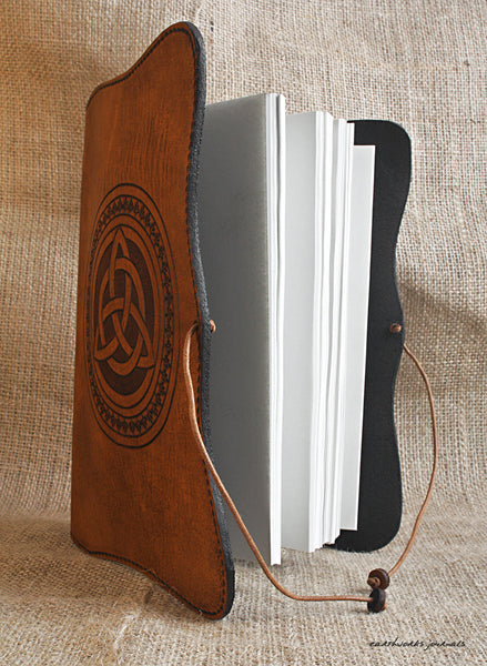 A5 brown leather journal - celtic triquetra 3 - earthworks journals - A5C013