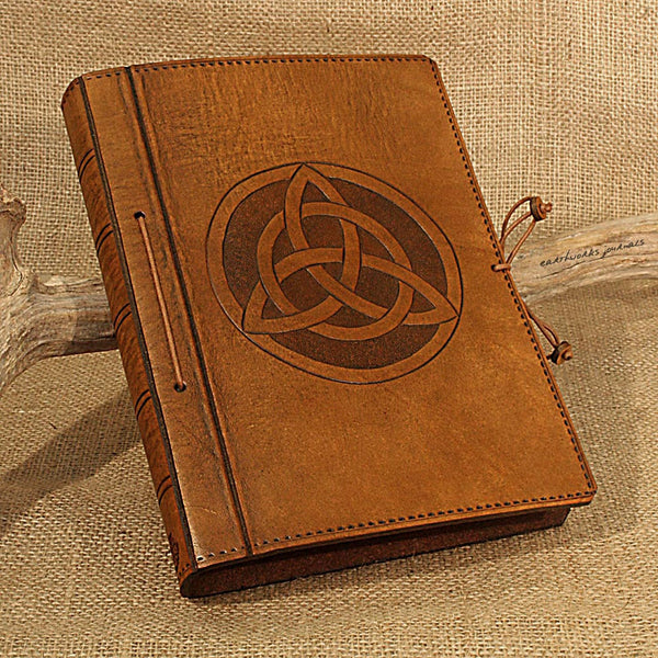A5 brown leather journal - celtic triquetra - earthworks journals - A5C021