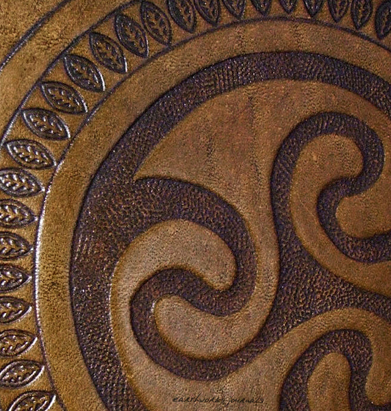 A5 brown leather journal - celtic triskele spiral detail - earthworks journals - A5C009