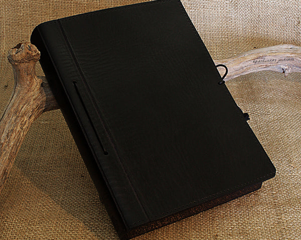 A5 black leather journal - plain classic - earthworks journals A5PC004