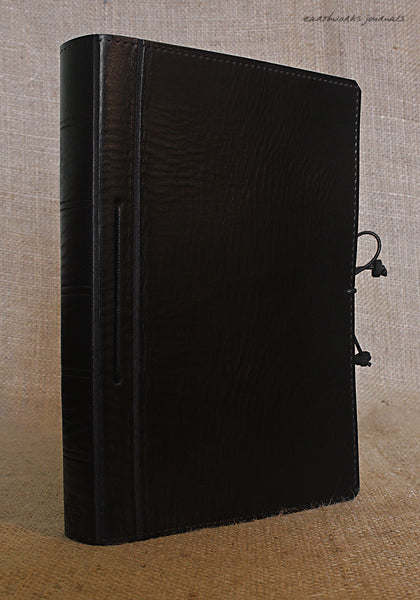 A5 black leather journal - plain classic 2 - earthworks journals A5PC004