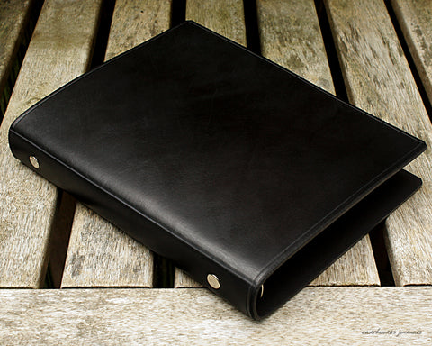 A5 black leather slimline 6 ring binder - organiser - planner - plain classic - earthworks journals A5SF002