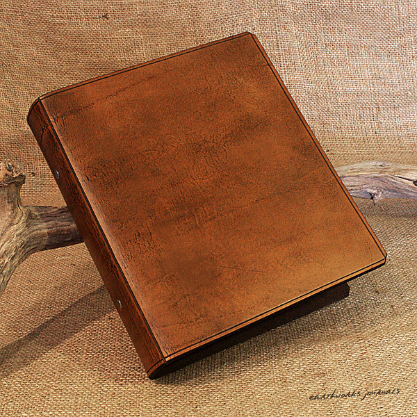 A5 brown leather 2 ring binder - plain classic 2 - earthworks journals A5B002
