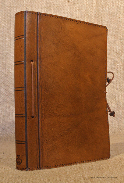 A5 brown leather journal - plain classic 2 - earthworks journals A5PC003