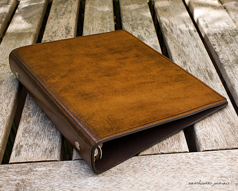 A5 brown leather 6 ring binder - organiser - planner - plain classic - earthworks journals A5F003