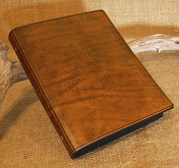 A5 brown leather slimline 6 ring binder - organiser - planner - plain classic - earthworks journals A5SF001