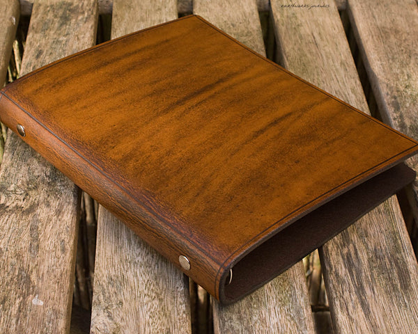 A5 brown leather slimline 6 ring binder - organiser - planner - plain classic 3 - earthworks journals A5SF001