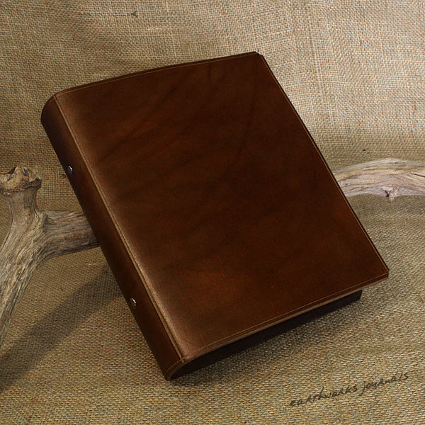 A5 dark brown leather 2 ring binder - plain classic 2 - earthworks journals A5B001