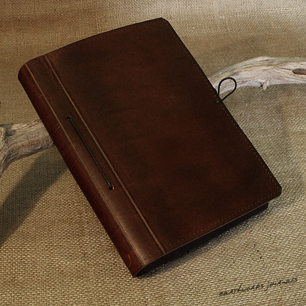A5 dark brown leather journal - plain classic 2 - earthworks journals A5PC007