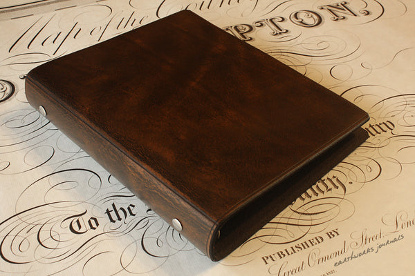 A5 dark brown leather 6 ring binder - organiser - planner - plain classic - earthworks journals A5F001