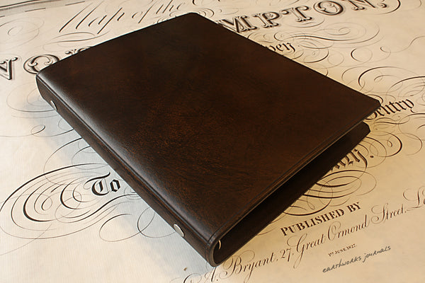 A5 dark brown leather slimline 6 ring binder - organiser - planner - plain classic - earthworks journals A5SF003