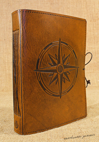 A5 brown leather journal - compass rose 3 - earthworks journals - A5C033
