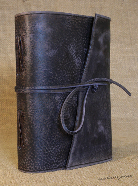 A5 distressed blue leather journal 3 - wraparound - earthworks journals - A5W015