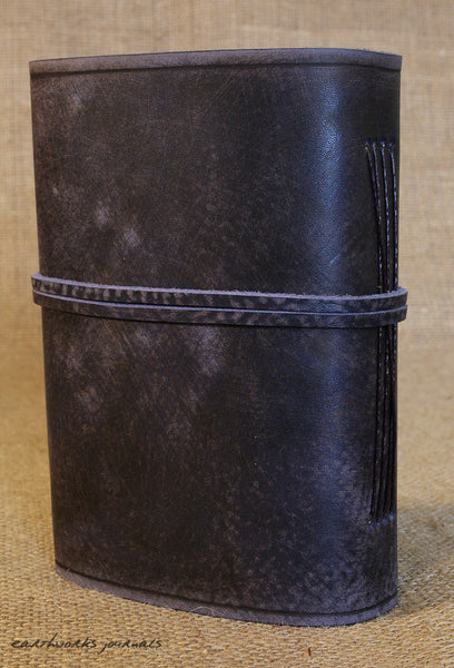 A5 distressed blue leather journal 5 - wraparound - earthworks journals - A5W015