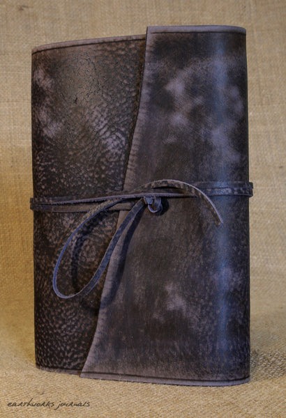 A5 distressed blue leather journal 4 - wraparound - earthworks journals - A5W015