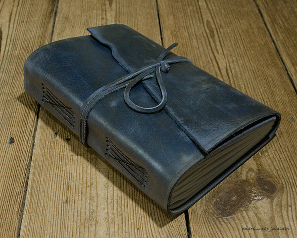 A5 distressed blue leather journal - wraparound 4 - earthworks journals - A5W015