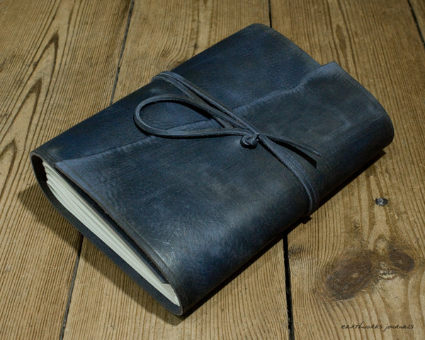 A5 distressed blue leather journal - wraparound 5 - earthworks journals - A5W015
