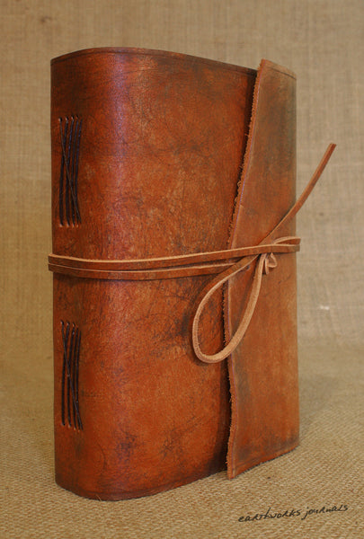 A5 distressed brown leather journal 4 - wraparound - earthworks journals - A5W002