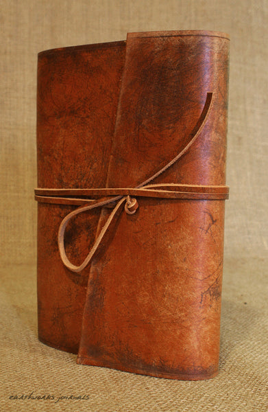 A5 distressed brown leather journal 5 - wraparound - earthworks journals - A5W002