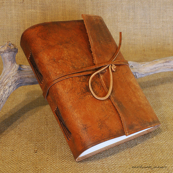 A5 distressed brown leather journal 3 - wraparound - earthworks journals - A5W002
