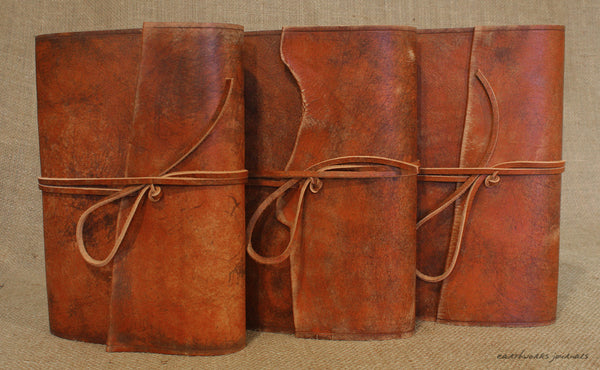 A5 distressed brown leather journal group 2 - wraparound - earthworks journals - A5W002