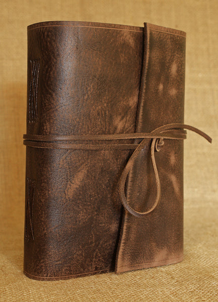 A5 distressed dark brown leather journal 4 - wraparound - earthworks journals - A5W012