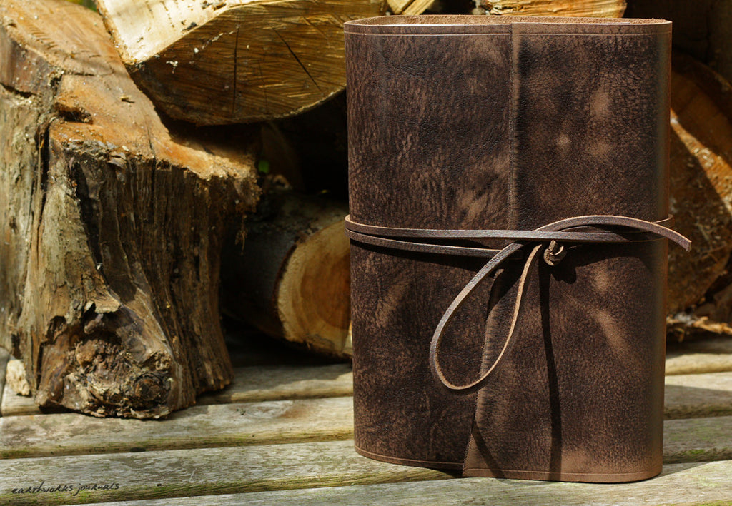 A5 Distressed Dark Brown Leather Travel Journal, Wraparound Cover with ...