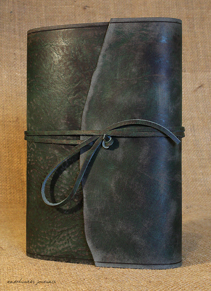 A5 distressed green leather journal - wraparound 5 - earthworks journals - A5W014