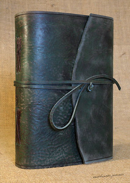 A5 distressed green leather journal - wraparound 4 - earthworks journals - A5W014