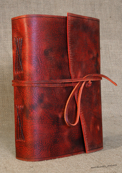 A5 distressed oxblood red leather journal 5 - wraparound - earthworks journals - A5W013