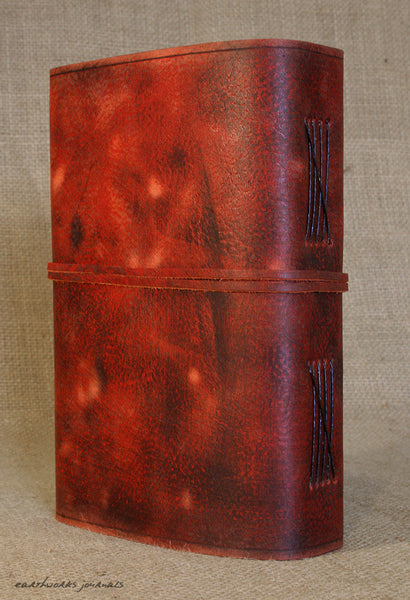 A5 distressed oxblood red leather journal 6 - wraparound - earthworks journals - A5W013