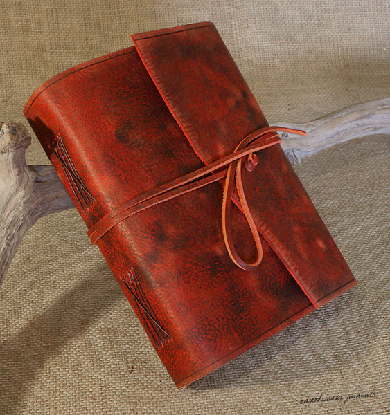 A5 distressed oxblood red leather journal 3 - wraparound - earthworks journals - A5W013