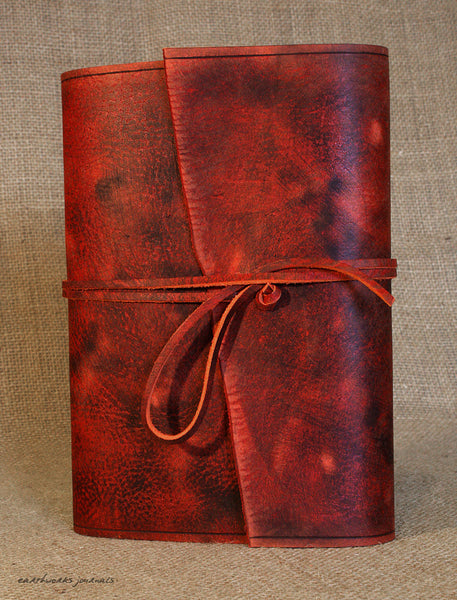 A5 distressed oxblood red leather journal 4 - wraparound - earthworks journals - A5W013