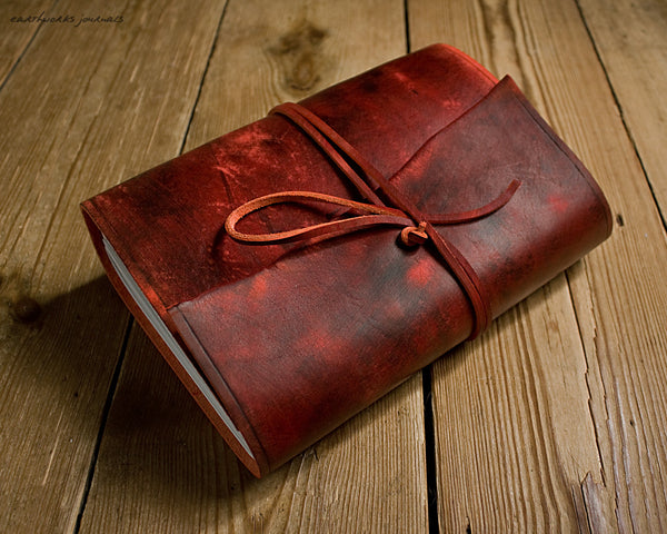 A5 distressed oxblood red leather journal - wraparound - earthworks journals - A5W013