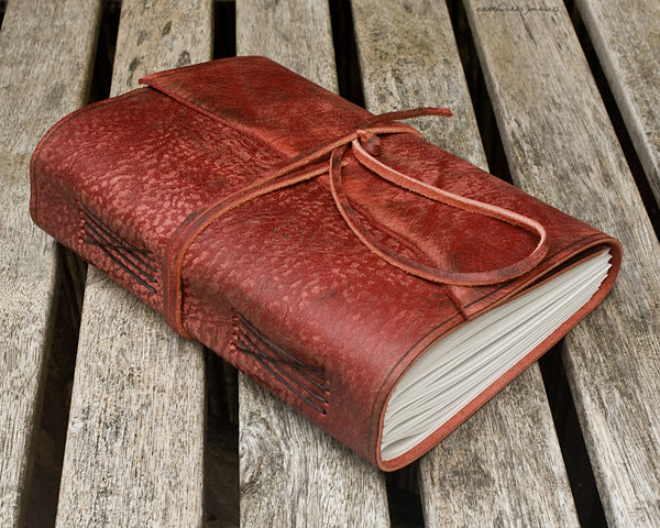 A5 distressed oxblood red leather journal - wraparound 7 - earthworks journals - A5W013
