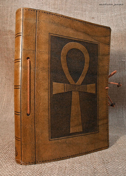 A5 brown leather journal - egyptian ankh 2 - earthworks journals - A5C008
