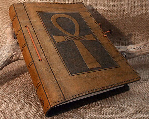A5 brown leather journal - egyptian ankh - earthworks journals - A5C008