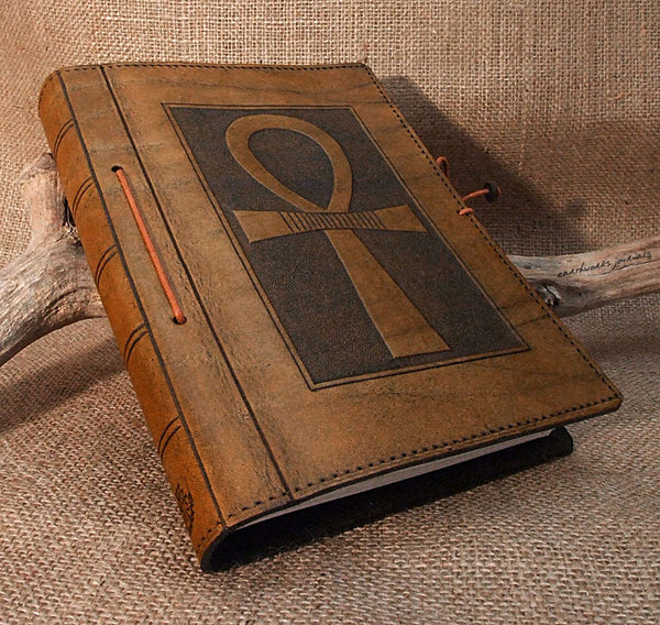 A5 brown leather journal - egyptian ankh - earthworks journals - A5C008