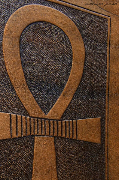 A5 brown leather journal - egyptian ankh detail - earthworks journals - A5C008