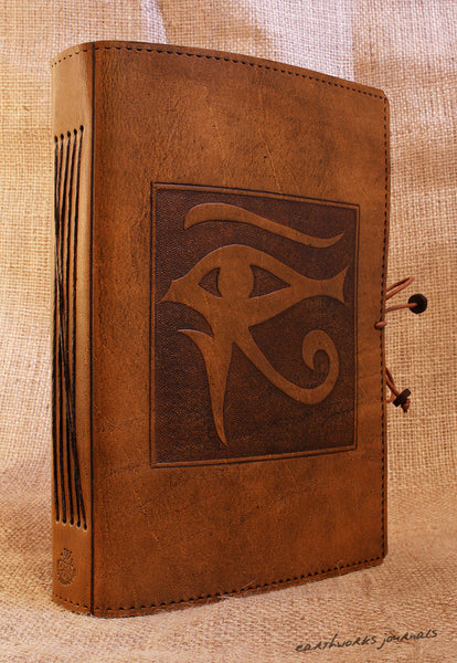 A5 brown leather journal - eye of horus 2 - earthworks journals - A5C016