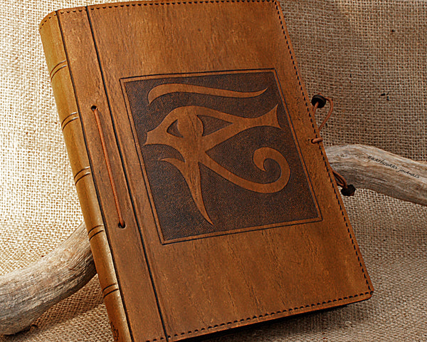 A5 brown leather journal - egyptian eye of horus - earthworks journals - A5C018