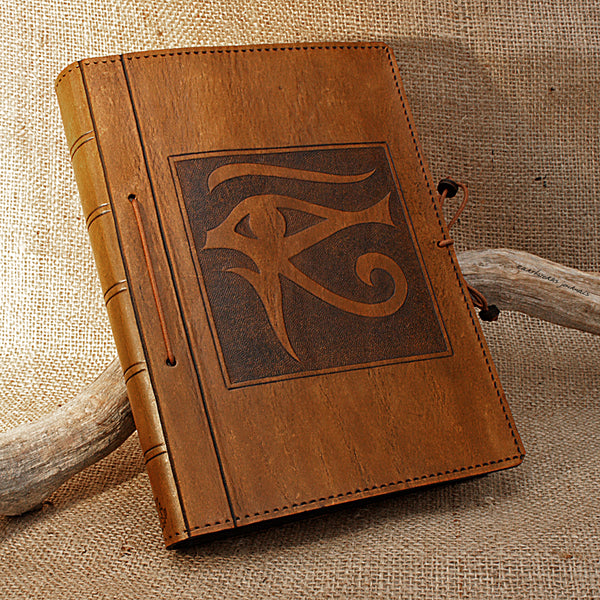 A5 brown leather journal - egyptian eye of horus - earthworks journals - A5C018