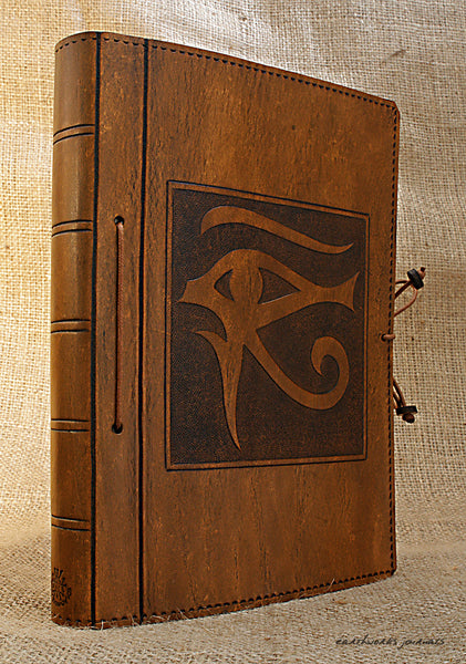 A5 brown leather journal - egyptian eye of horus 2 - earthworks journals - A5C018