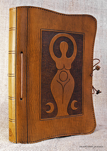 A5 brown leather journal - book of shadows - triple moon goddess design 2 - earthworks journals - A5C007