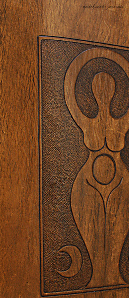 A5 brown leather journal - triple moon goddess detail - earthworks journals - A5C038
