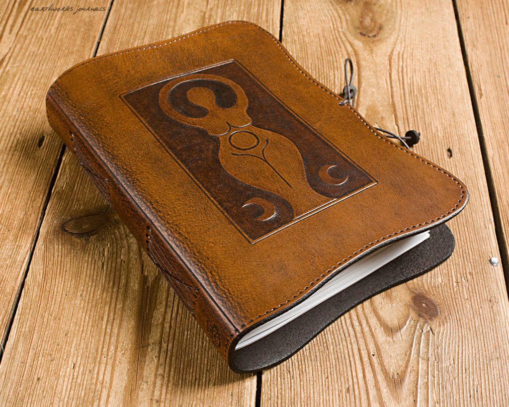 A5 brown leather journal - triple moon goddess 4 - earthworks journals - A5C038