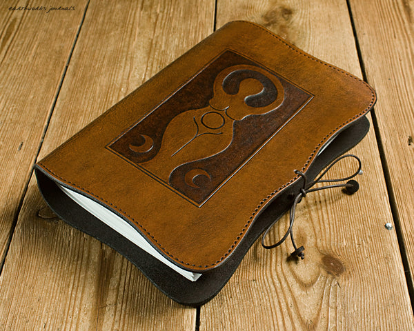 A5 brown leather journal - triple moon goddess 5 - earthworks journals - A5C038