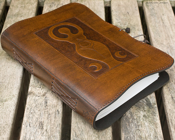 A5 brown leather journal - triple moon goddess 1 - earthworks journals - A5C038