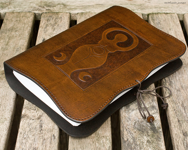 A5 brown leather journal - triple moon goddess 2 - earthworks journals - A5C038